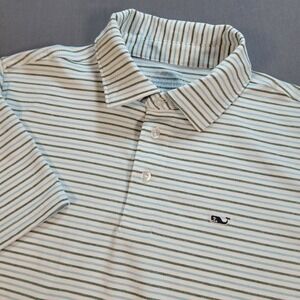 Vineyard Vines Mens Polo Shirt Large Green Stripe Performance Preppy Casual